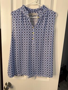 LOFT Blue and White Printed Sleeveless Halter Shell